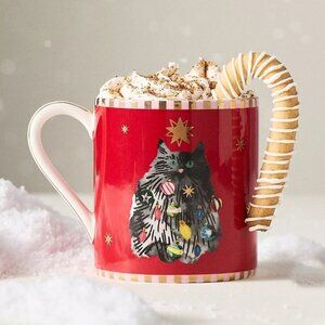 Anthropologie Caroline Holiday Creature Comforts Mug Cat